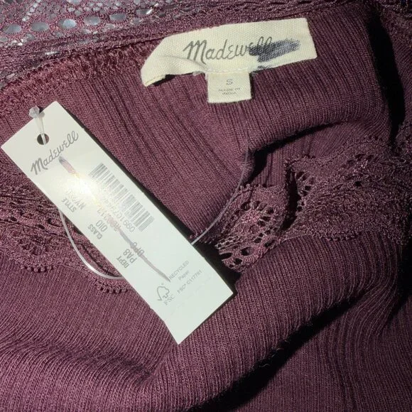 Madewell Lace-Trim Square-Neck Tank Dark Pomegranate Small - Picture 5 of 5